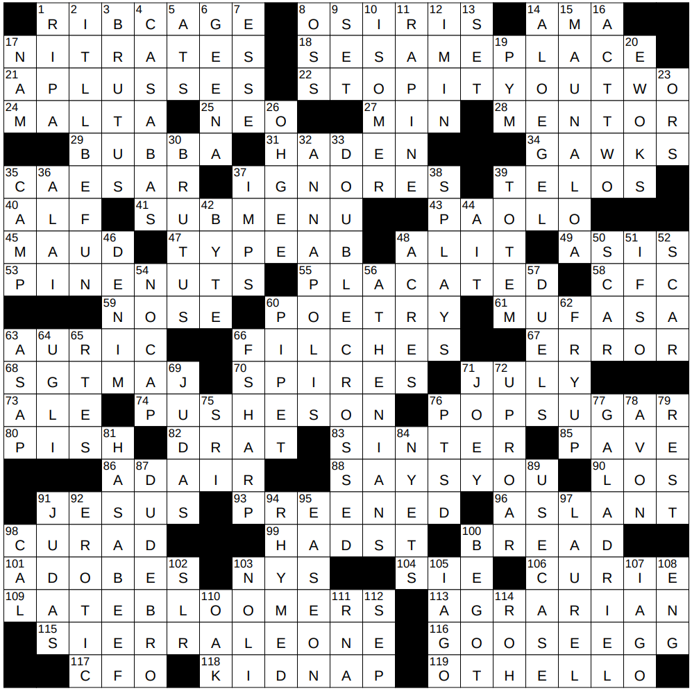 0104 26 NY Times Crossword 4 Jan 26 Sunday NYXCrossword