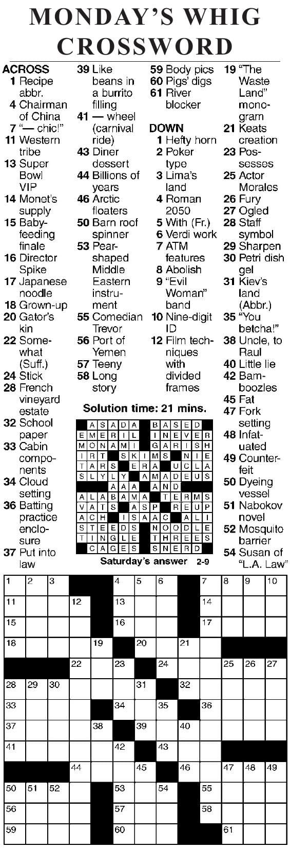 0209 Crossword Crosswords Cecildaily