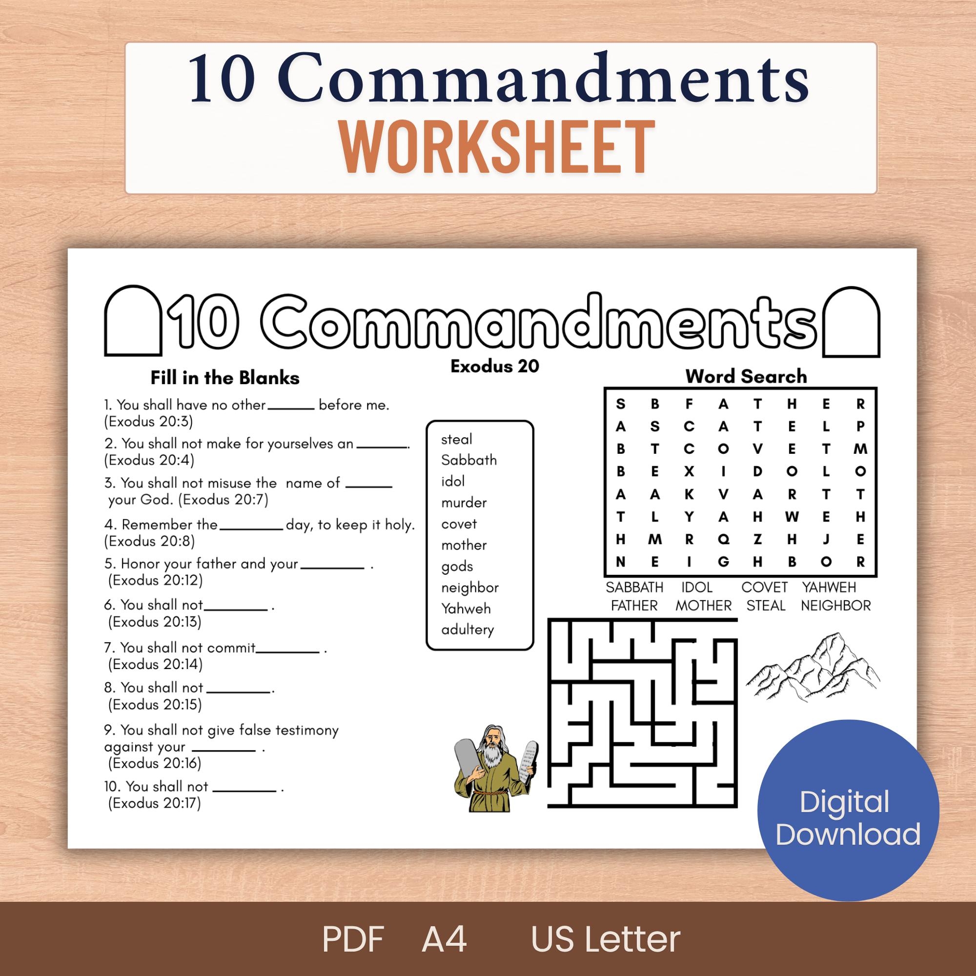 10 Commandments Word Search Fill Blank Quiz Maze Puzzle Bible Verse Activity Worksheet Exodus Sunday School Home Printable Digital Download Etsy New Zealand