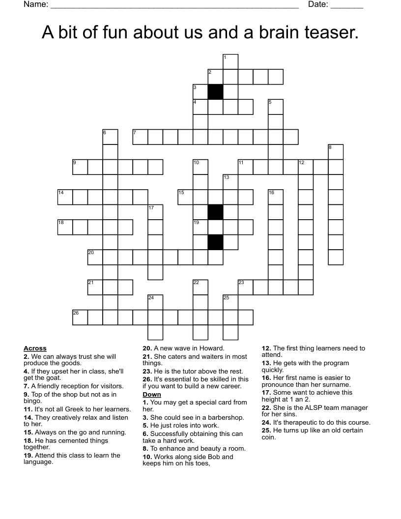 A Bit Of Fun About Us And A Brain Teaser Crossword WordMint