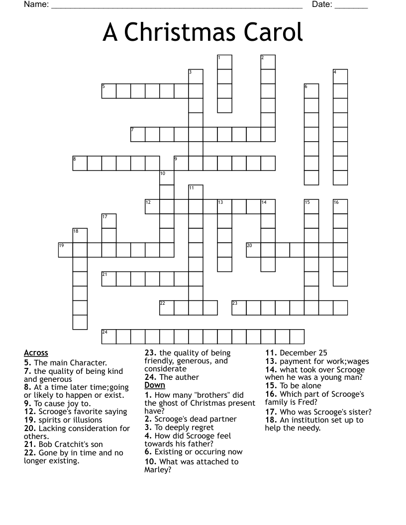 A Christmas Carol Crossword WordMint