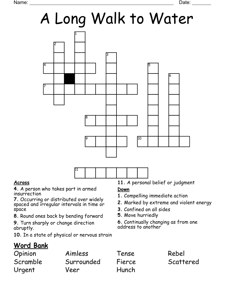 A Long Walk To Water Crossword WordMint