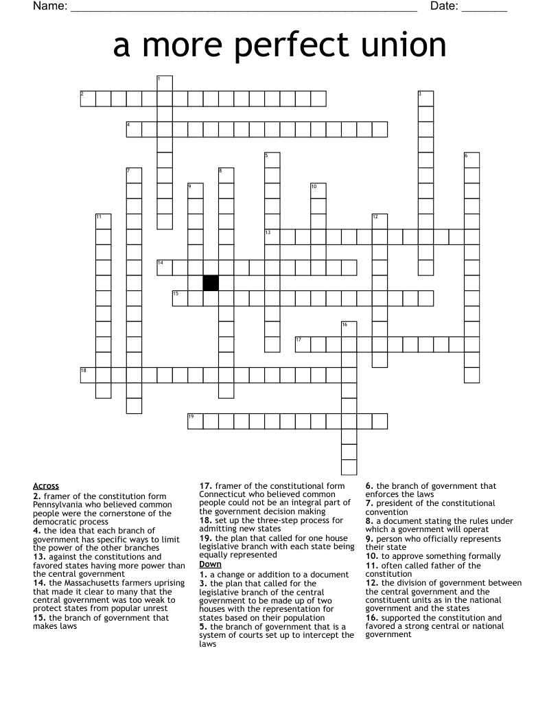 Forming A Union Crossword