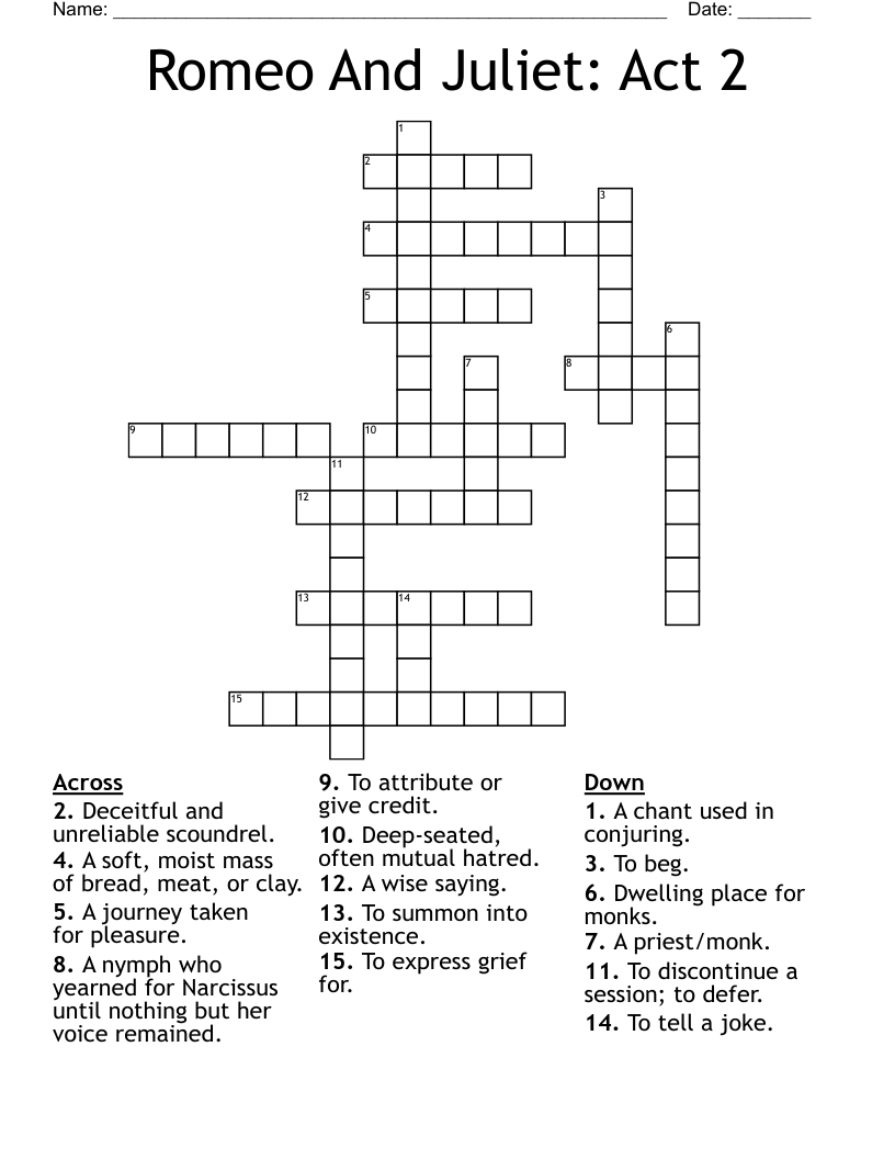 Act Two Vocab Crossword WordMint