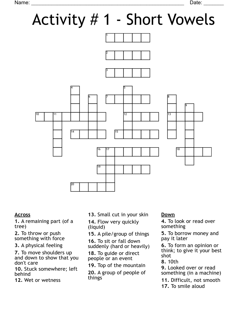 Activity 1 Short Vowels Crossword WordMint