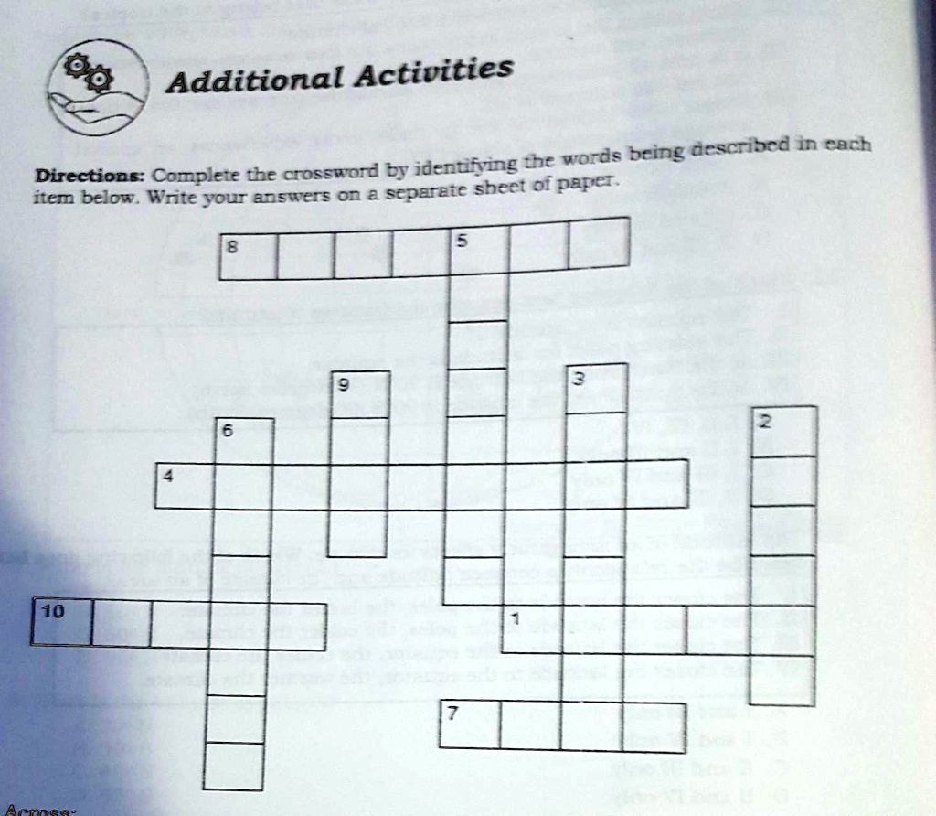 Additional Activities Directions Complete The Crossword By 