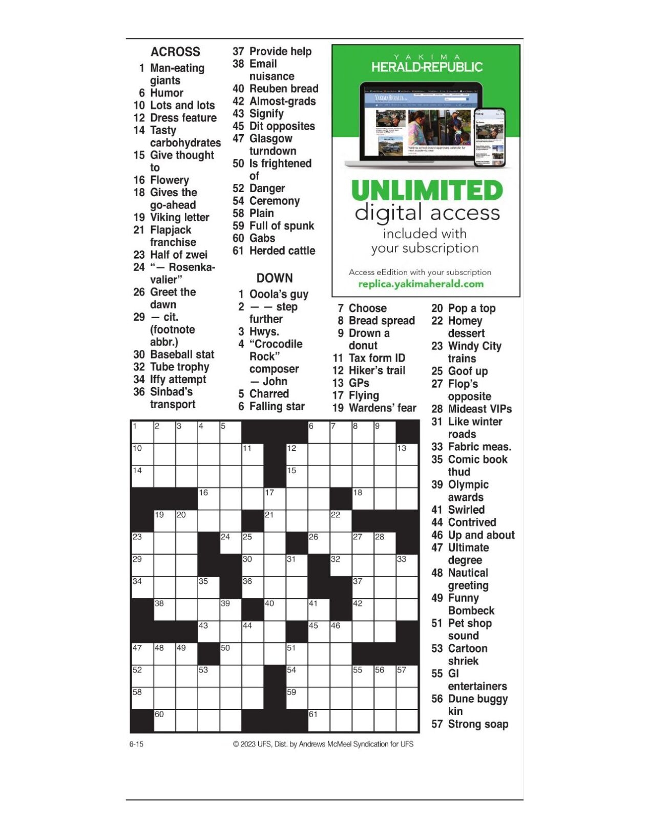 AM Crossword June 15 2023 Crosswords Yakimaherald