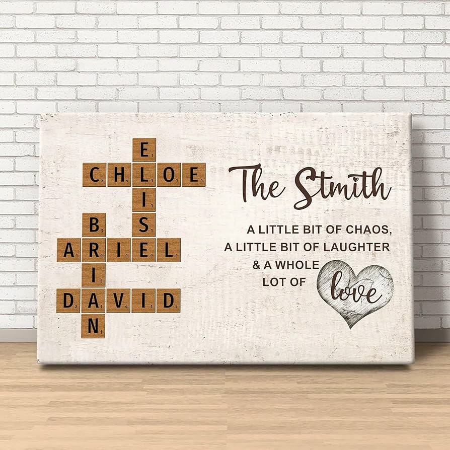 Amazon Personalized Family Crossword Art Canvas Created In A Moment Treasured Forever Custom Grandkids Names Puzzle Wall Decor Mothers Day Birthday Gifts For Dad Mom Grandparents Home Kitchen