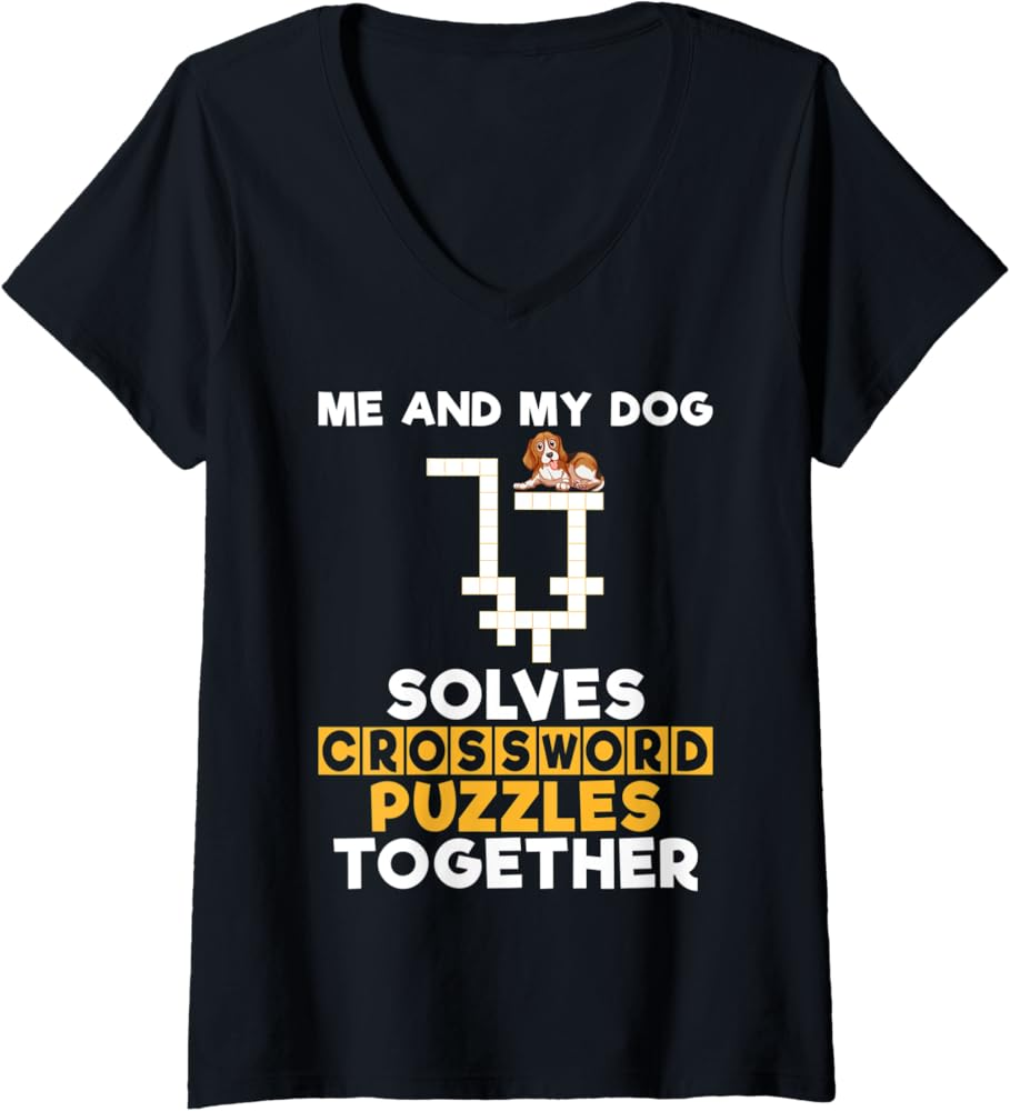 Amazon Womens Me And Dog Solves Crossword Puzzles Together Crossword V Neck T Shirt Clothing Shoes Jewelry
