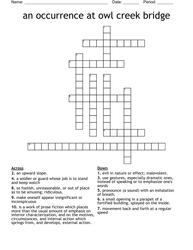 An Occurrence At Owl Creek Bridge Crossword WordMint
