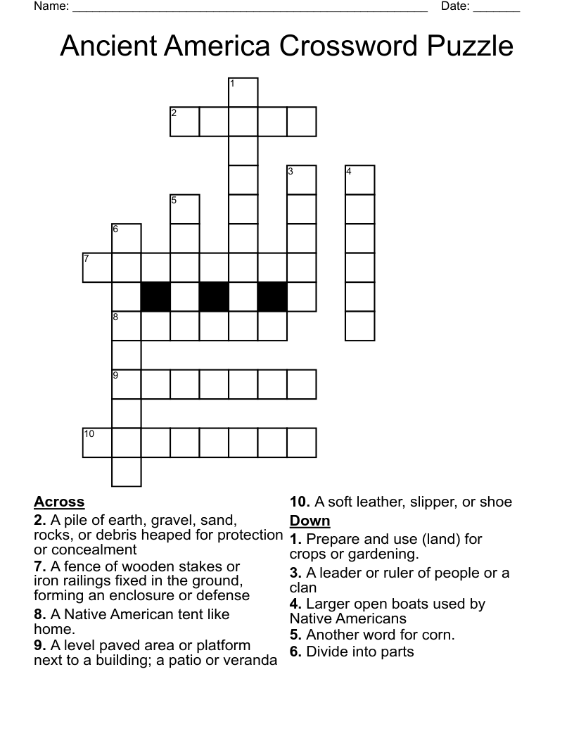 Ancient America Crossword Puzzle WordMint