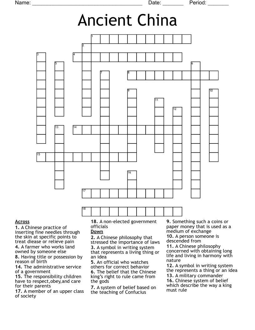 Ancient China Crossword WordMint