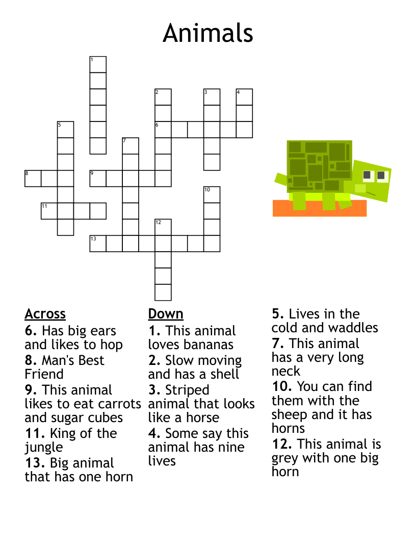 Animals Crossword WordMint