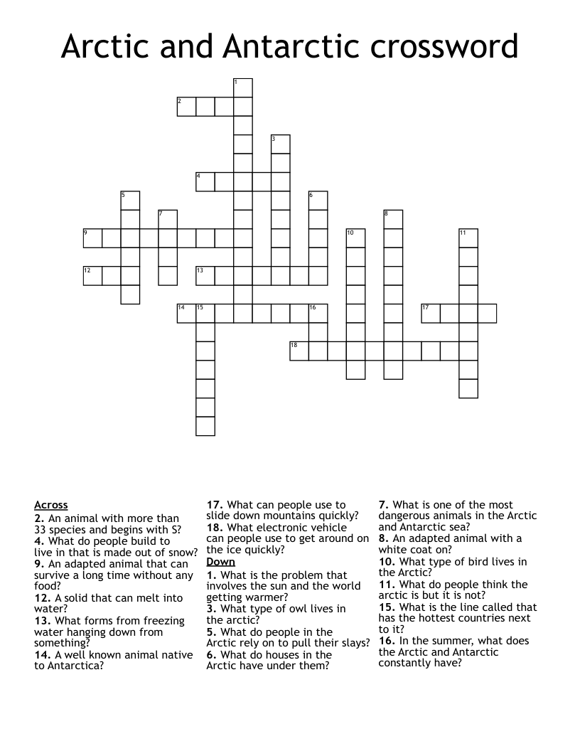 Arctic And Antarctic Crossword WordMint