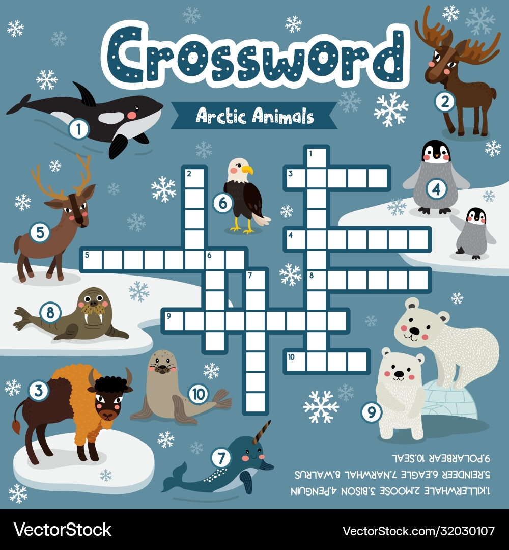 Arctic Animal Crossword Puzzle Kids Activity Royalty Free Vector VectorStock