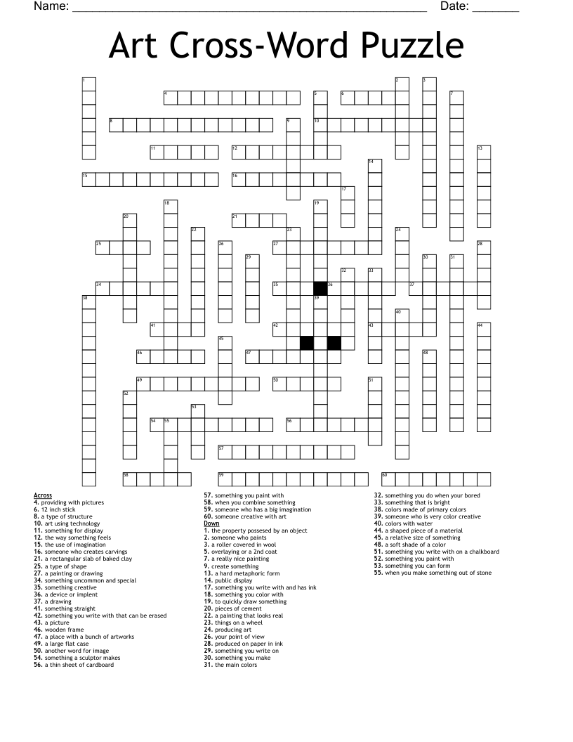 Art Cross Word Puzzle Crossword WordMint