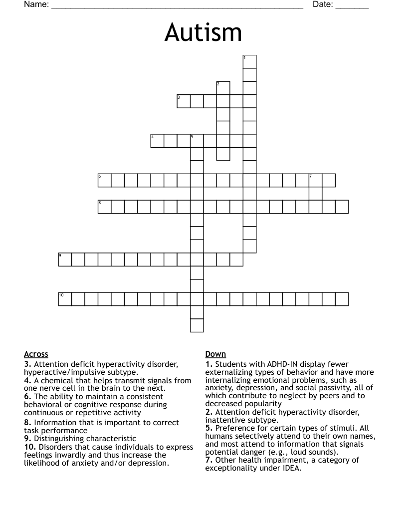 Autism Crossword WordMint