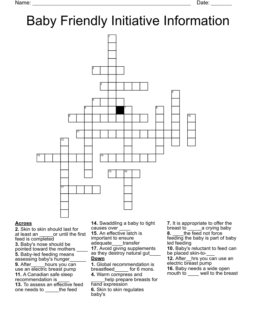 Baby Friendly Initiative Information Crossword WordMint