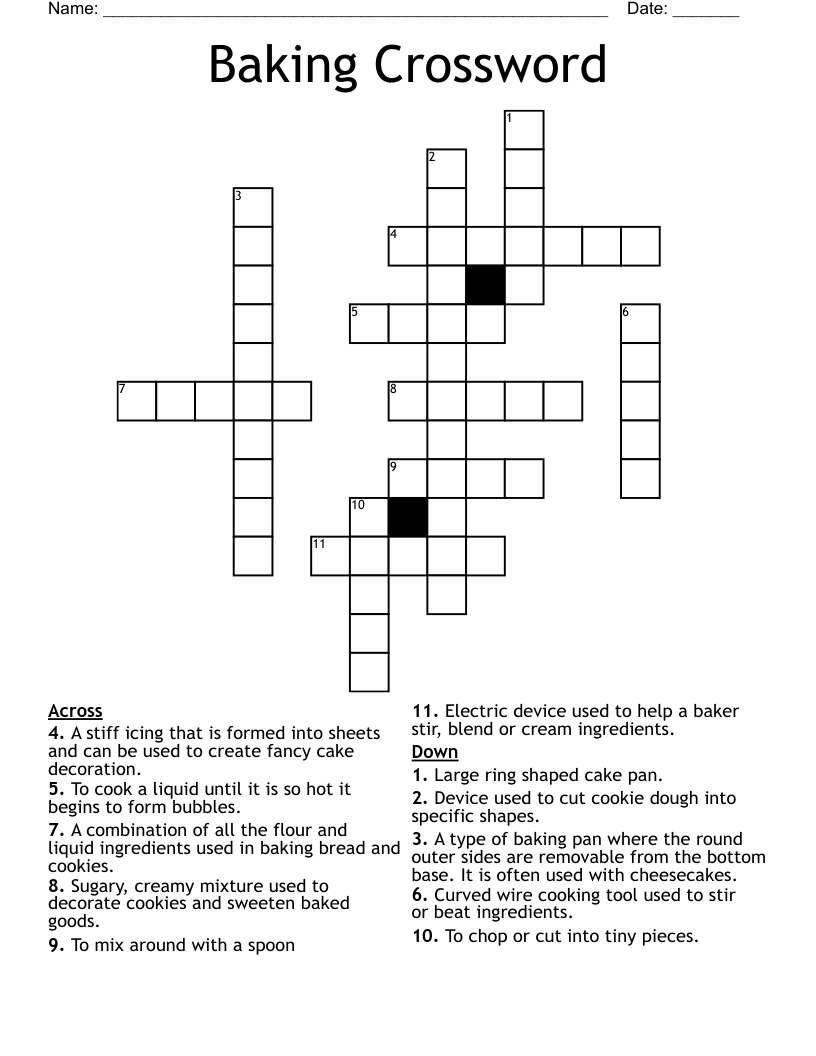 Baking Exercise Crossword