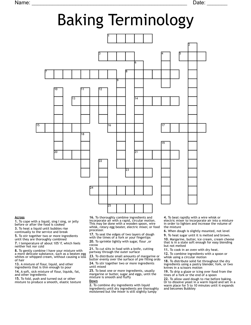 Baking Terminology Crossword WordMint