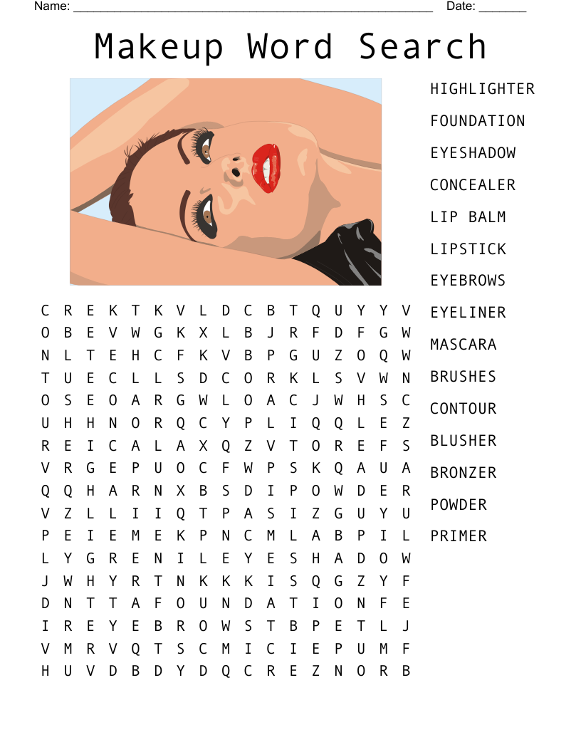 BEAUTY PRODUCTS AND BRANDS Word Search WordMint