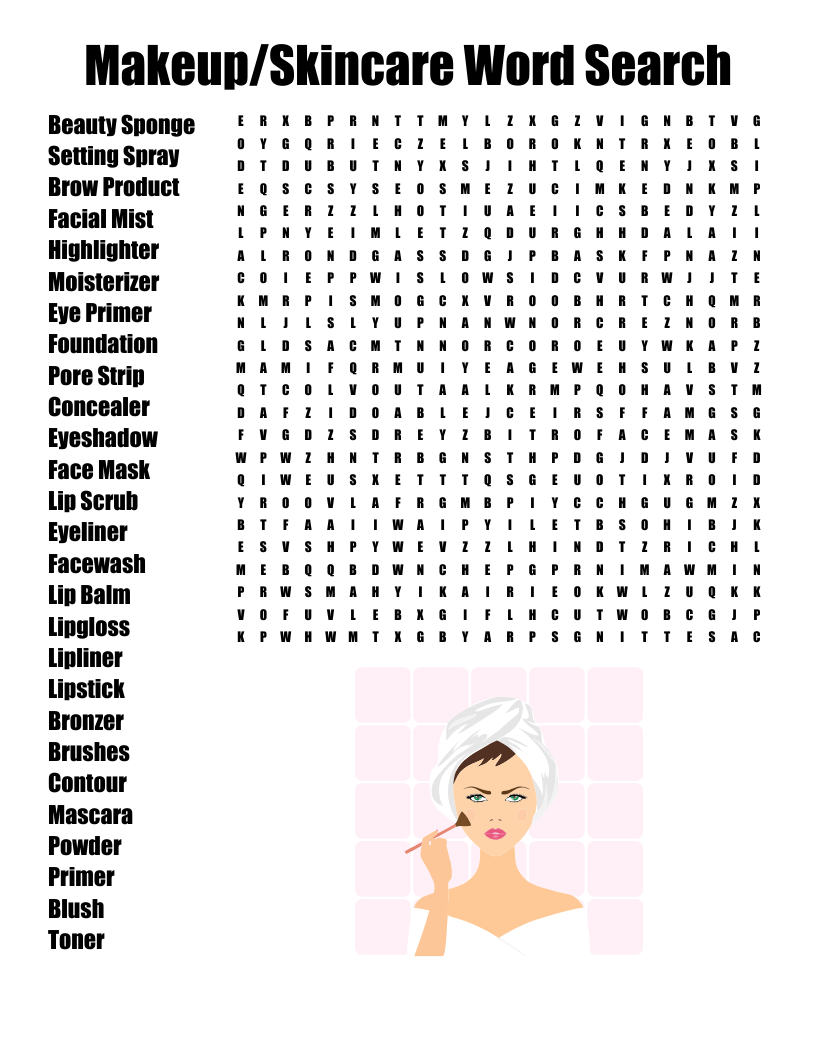 BEAUTY PRODUCTS AND BRANDS Word Search WordMint
