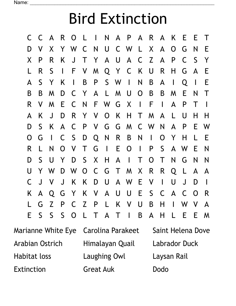 Extinct Bird Crossword