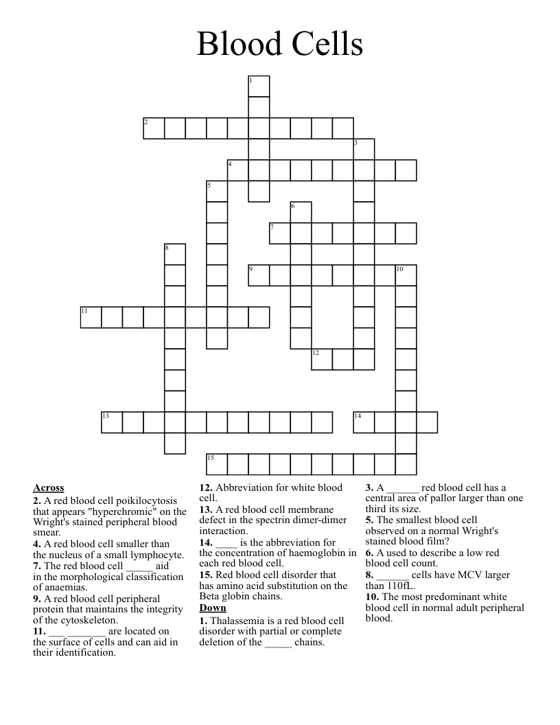 Blood Cells Crossword WordMint