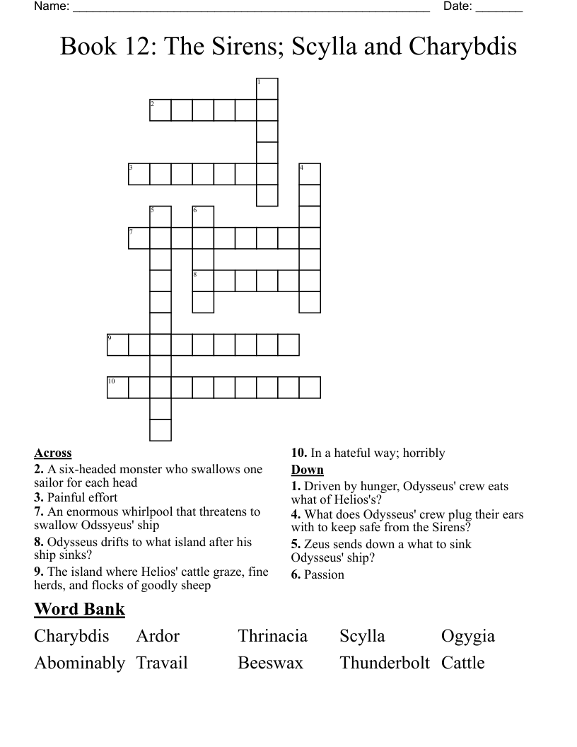 Scylla’s Head Crossword