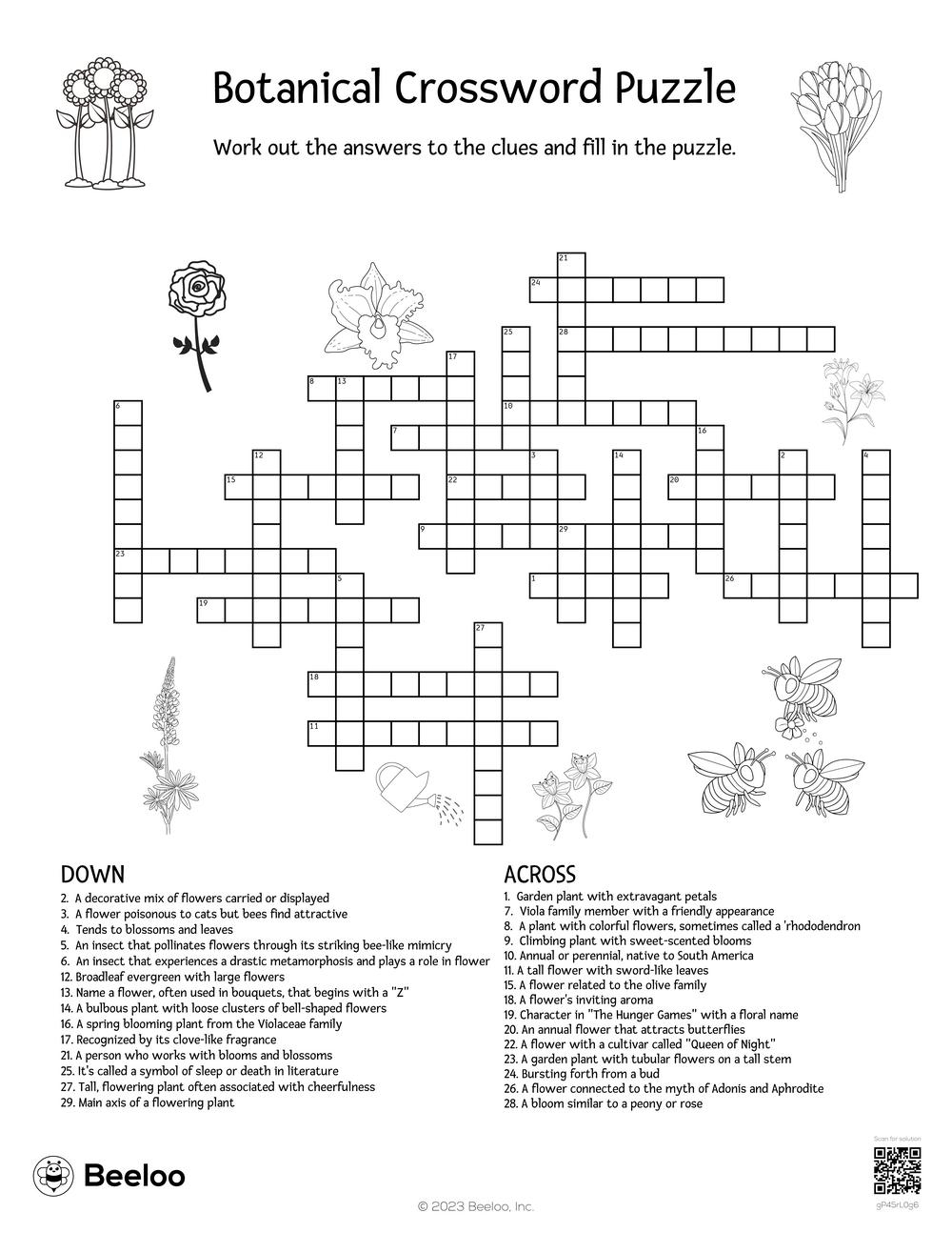 Botanical Crossword Puzzle Beeloo Printable Crafts And Activities For Kids