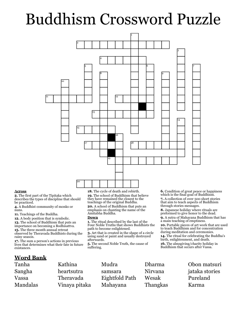 Buddhism Crossword Puzzle WordMint