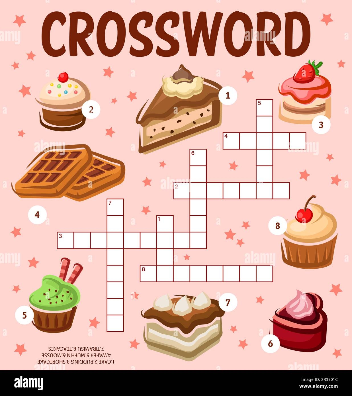 Cakes Cupcakes And Desserts Crossword Puzzle Worksheet Find A Word Quiz Game Grid Children Crossword Puzzle Wordsearch Vector Game Or Riddle With Cake Waffles Muffin And Berry Cheesecake Stock Vector Image 