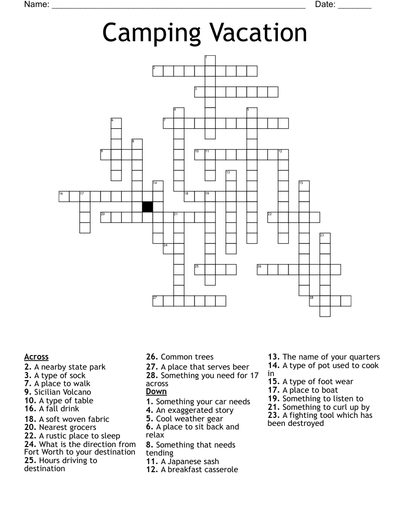 Camping Vacation Crossword WordMint Camping Vacation Crossword WordMint