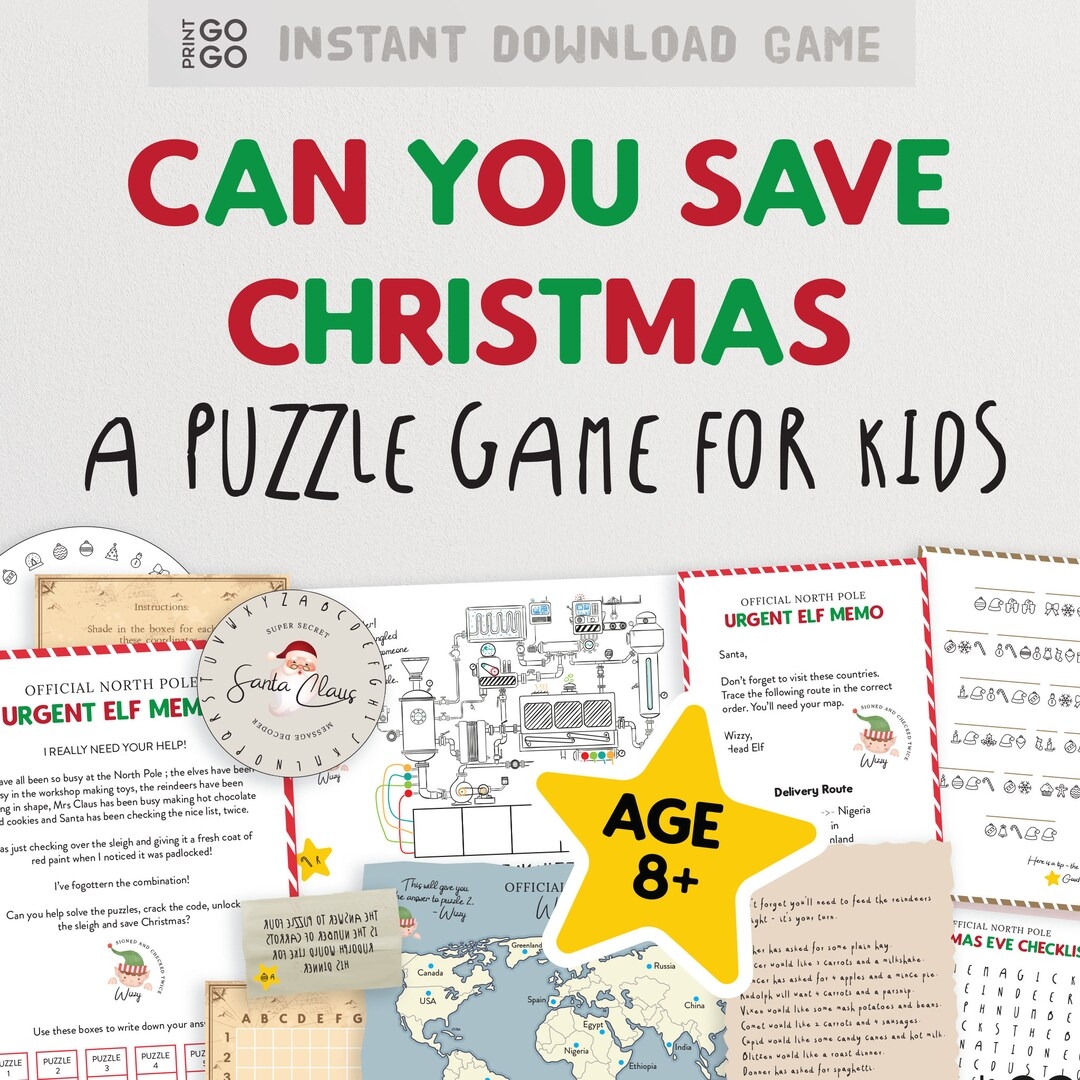 Can You Save Christmas Puzzle Game For Kids Children s Escape Room DIY Escape Room Xmas Puzzle Game Family Holiday Games Activity Etsy