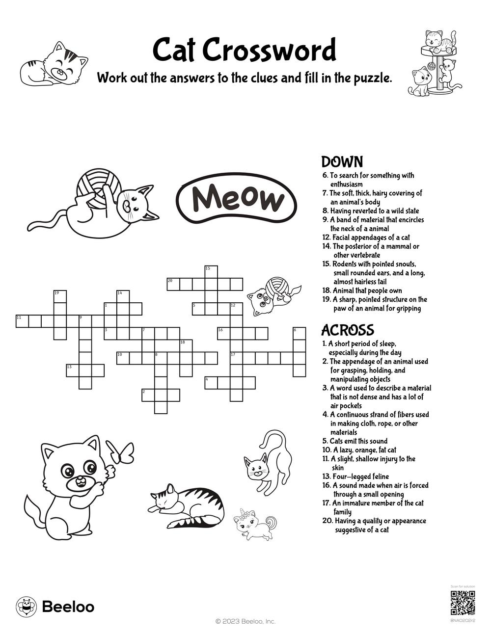Cat Crossword Beeloo Printable Crafts And Activities For Kids