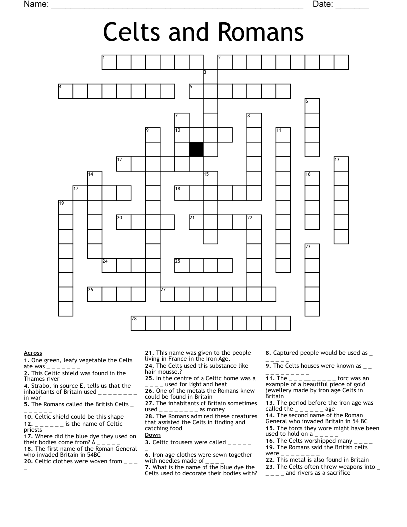 Celts And Romans Crossword WordMint