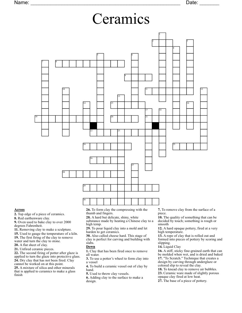 Ceramics Crossword WordMint Ceramics Crossword WordMint