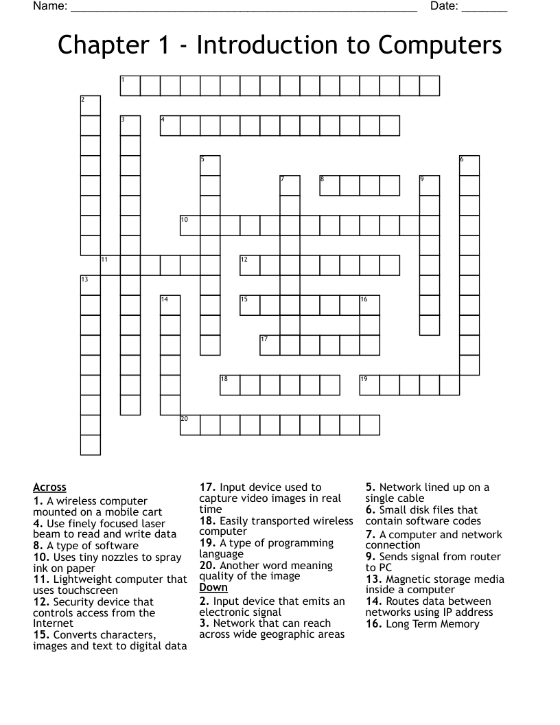 Image Captured On A Computer Crossword