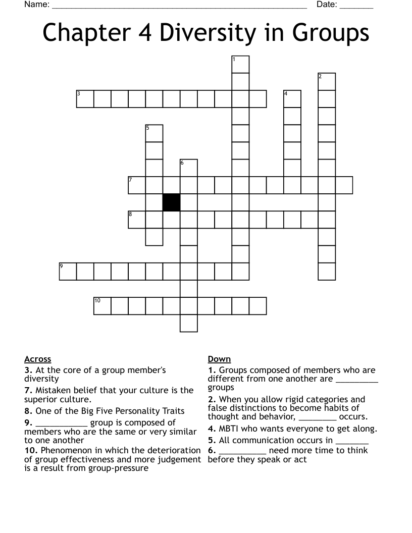 Chapter 4 Diversity In Groups Crossword WordMint