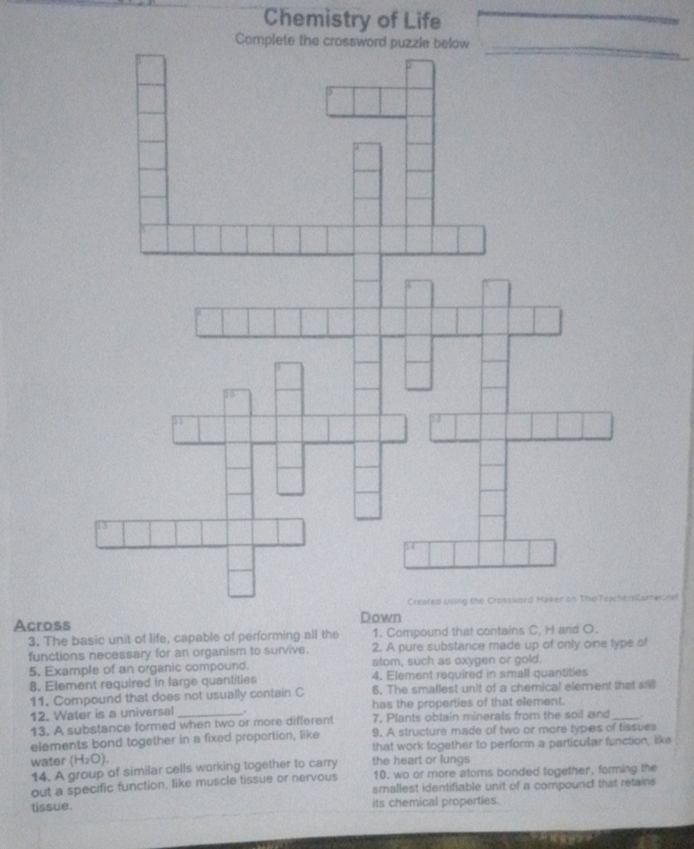 Complete The Crossword Puzzle Below Science