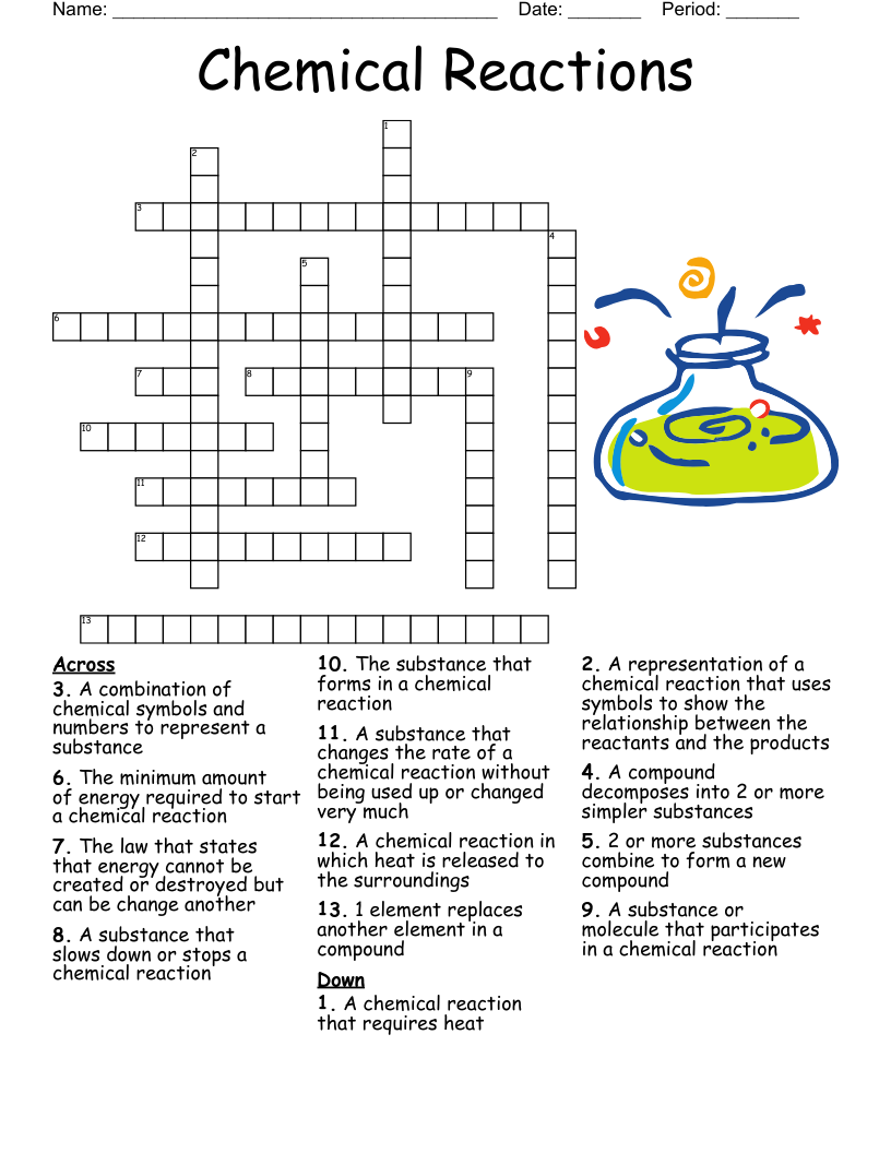 Chemical Reaction Ingredients Crossword