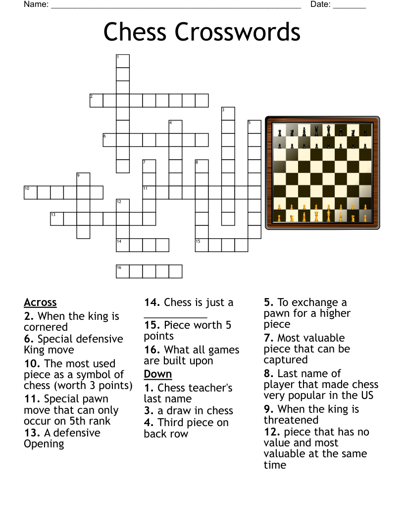 Chess Club Crossword WordMint