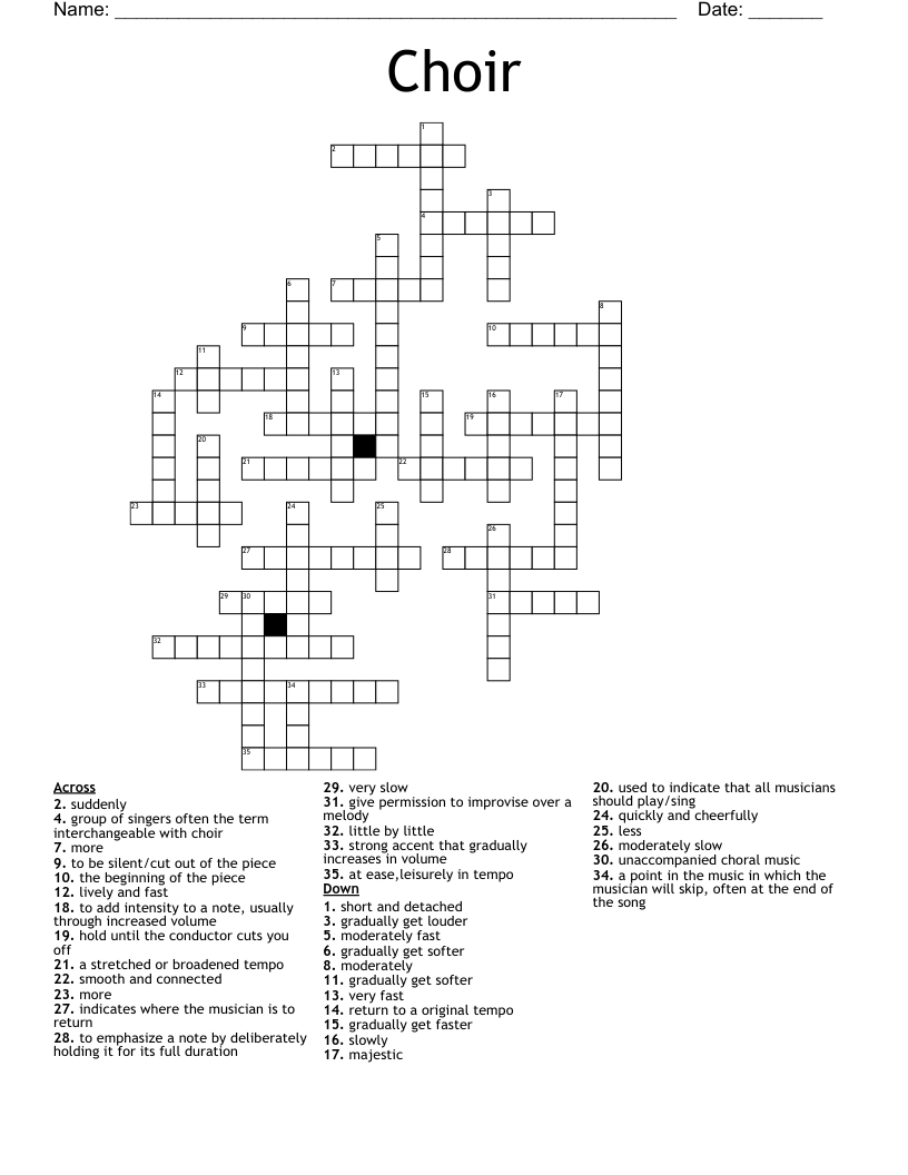 Choir Crossword WordMint Choir Crossword WordMint