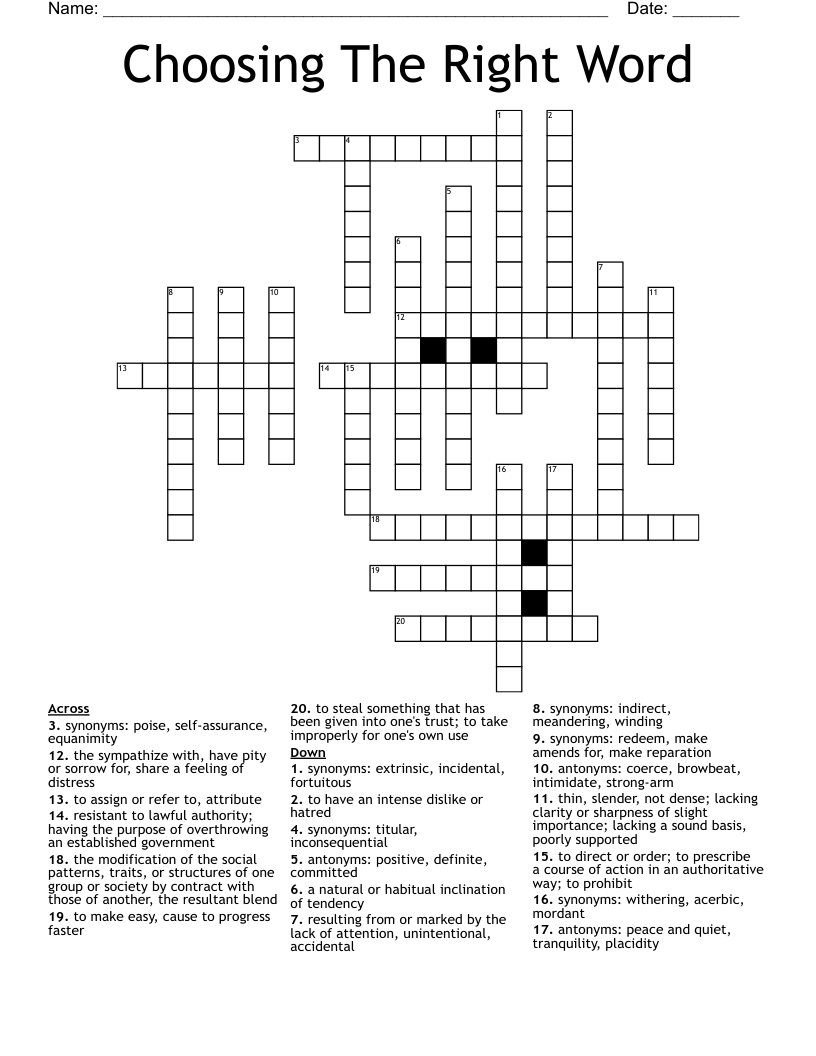 Choosing The Right Word Crossword WordMint Choosing The Right Word Crossword WordMint