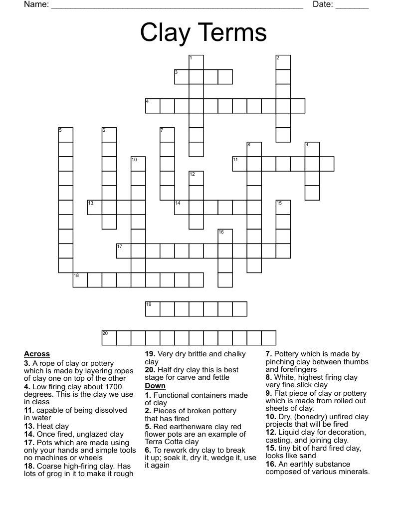 Clay Terms Crossword WordMint