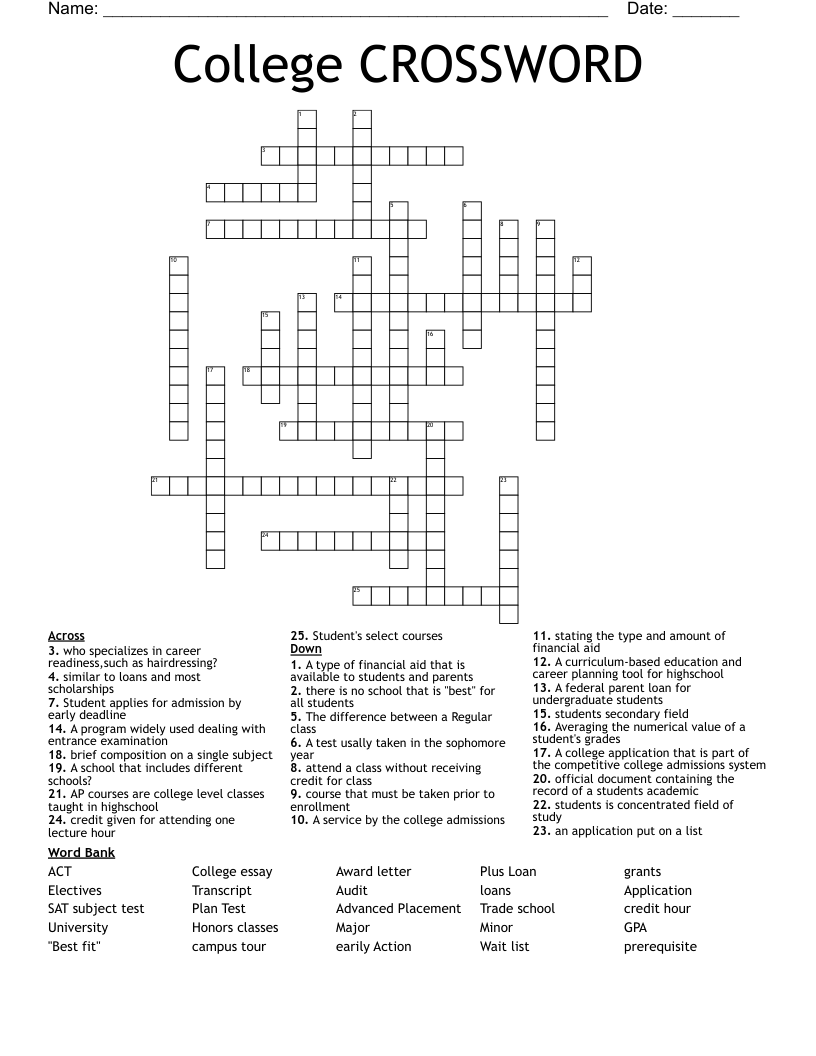 Advanced College Class Crossword