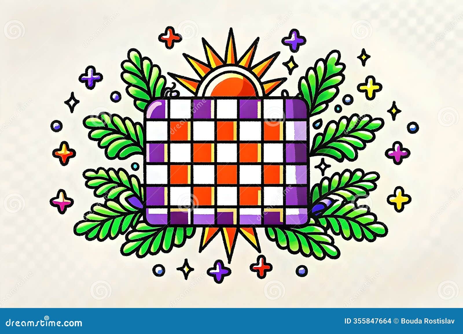 Colorful Graphic Crossword Puzzle Surrounded By Vibrant Leaves And Sunburst Stock Illustration Illustration Of Leaves Vibrant 355847664