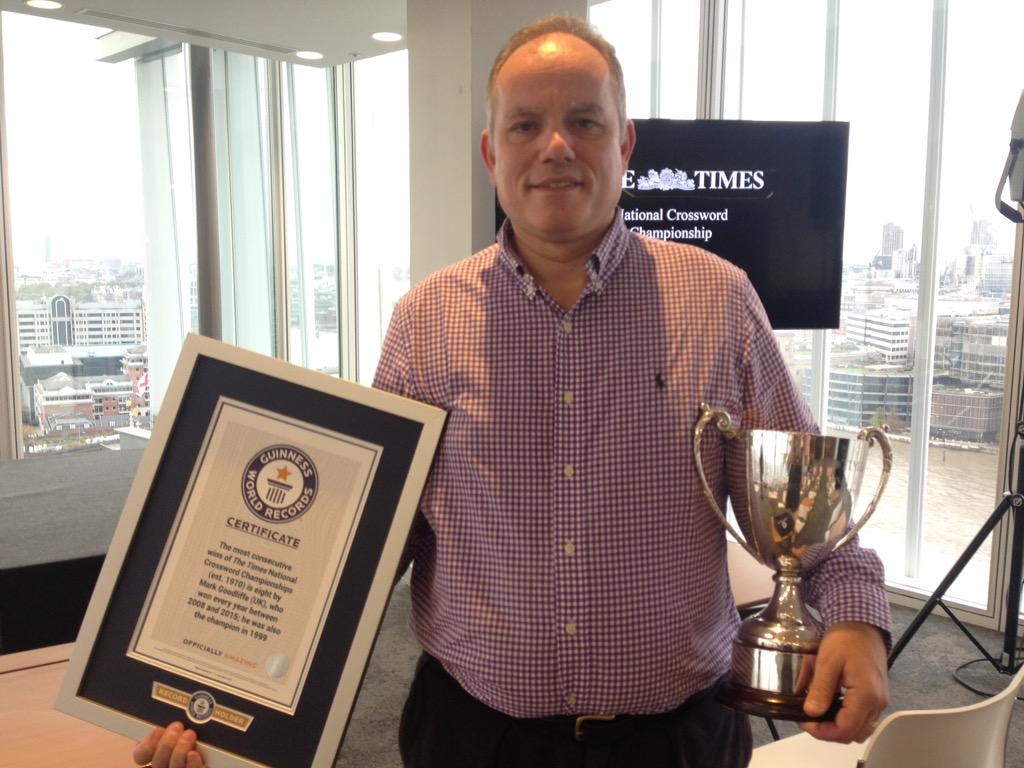 Congrats To Times Crossword Champion Mark Goodliffe For His Record 8th Consecutive Win GWR