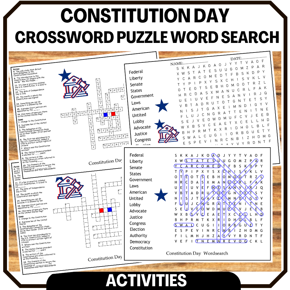 Constitution Day Vocabulary Crossword Wordsearch Made By Teachers