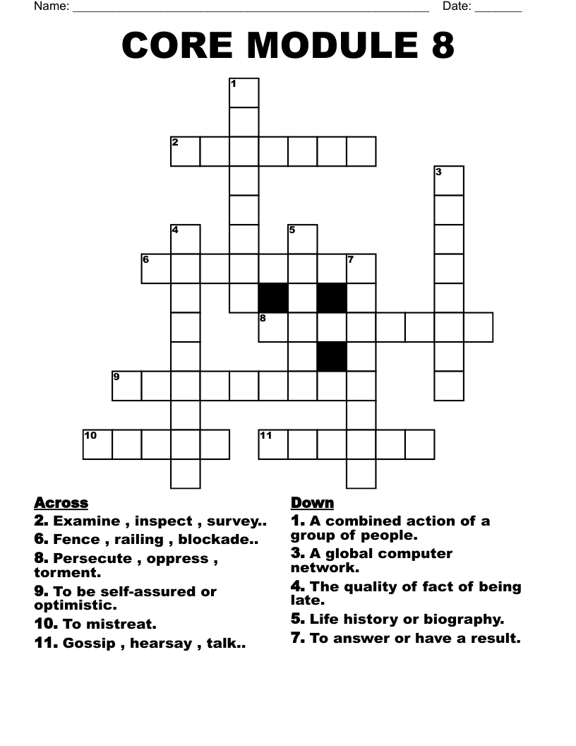 CORE MODULE 8 Crossword WordMint CORE MODULE 8 Crossword WordMint